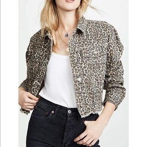 Free people cheetah denim cutoff jacket